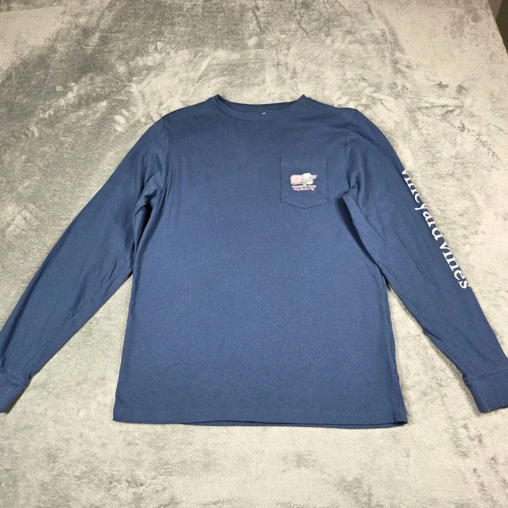 Vineyard Vines Top Girls Youth XL Navy Blue Valentines Day Whale Pocket Tee